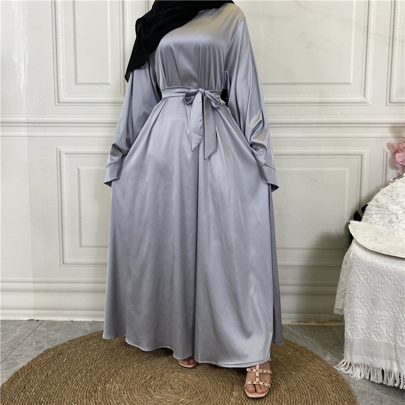 Middle East Dubai Hot Sale Lace Up Satin Muslim Dress