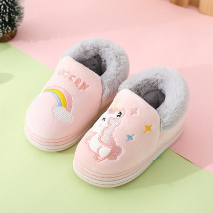 Baby cartoon rainbow horse warm slippers