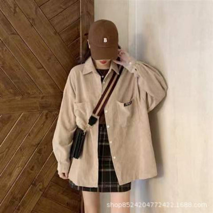 Corduroy Shirt Women's Autumn Long-sleeved Top Loose Lazy Style Shirt Jacket