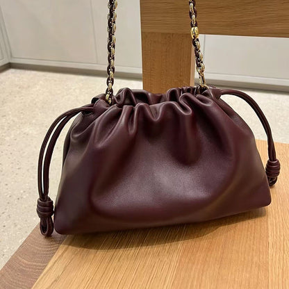 Cowhide Lucky Bag Drawstring Cloud Bag Shoulder Messenger Bag