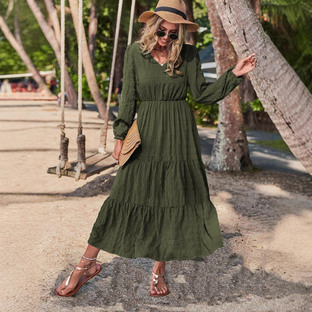 New Spring Style Lantern Sleeve Stitching Women's Clothing Dress