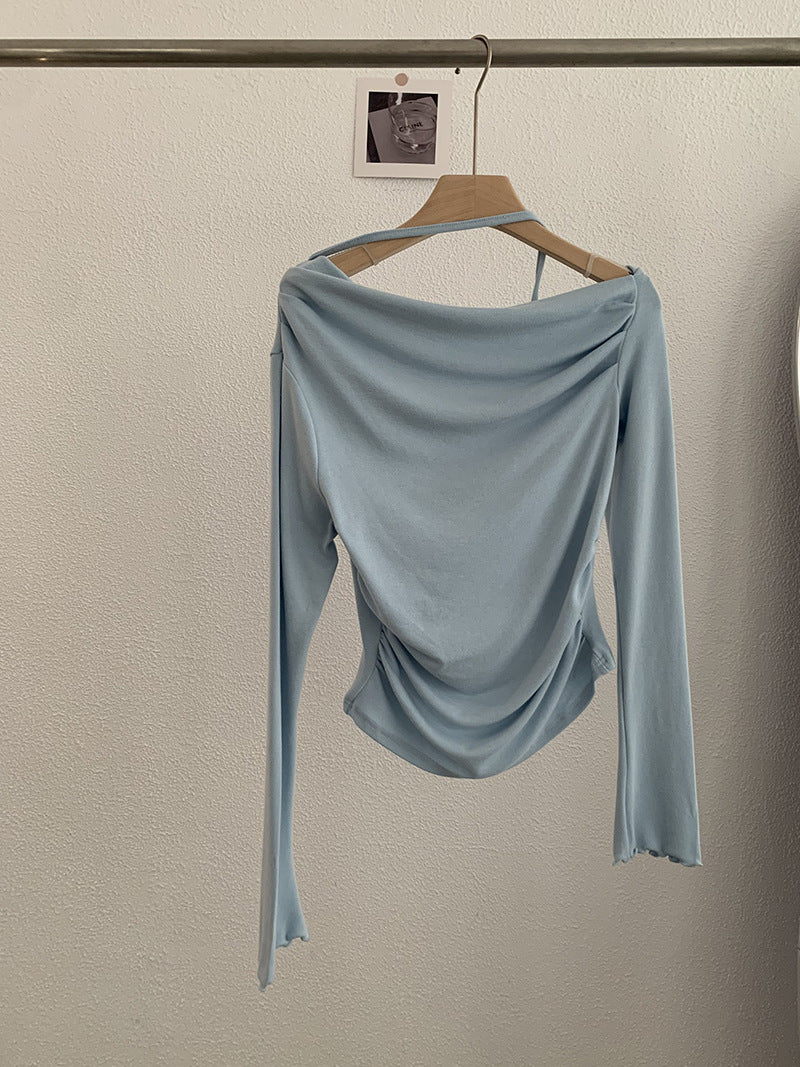 Shoulder Collar Solid Color Slim Fit Slimming Long Sleeves Inner Bottoming T-shirt