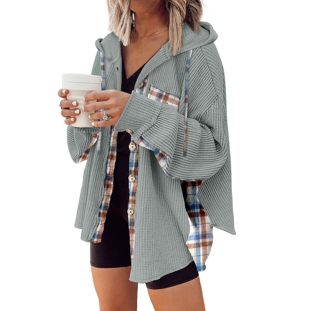 Plaid Casual Hooded Drawstring Coat