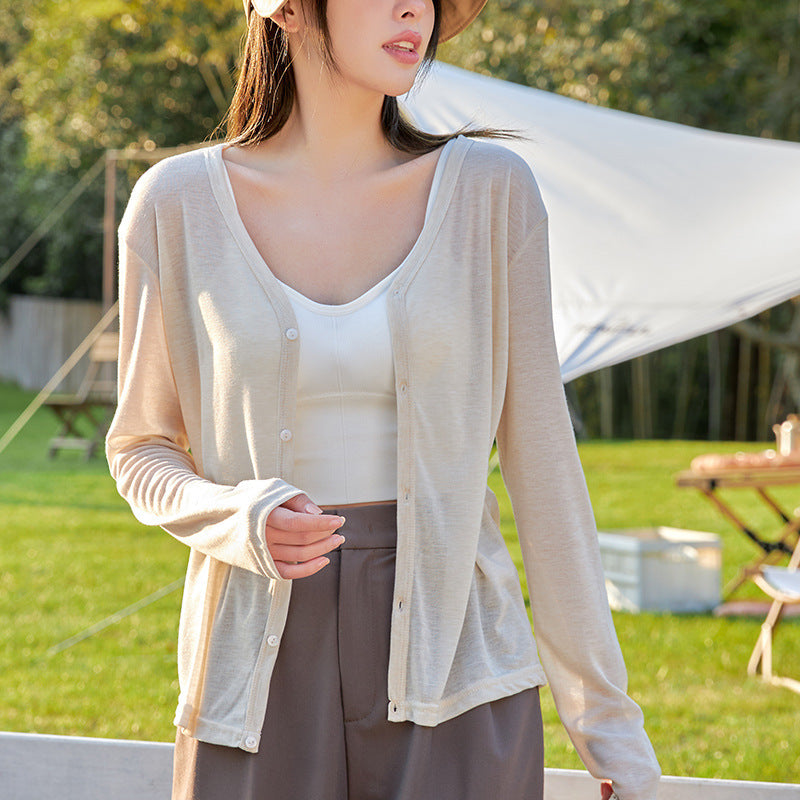 Lyocell Tencel Sun Protection Cardigan Thin Women's Ice Silk Knitted Coat