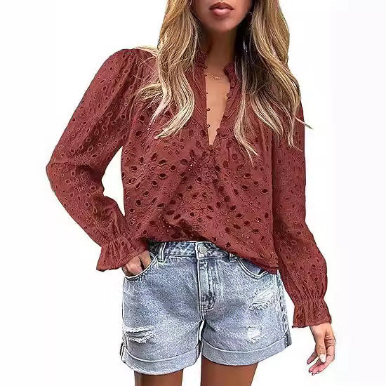 Women's Autumn Top Fashion Horn Long Sleeve Casual