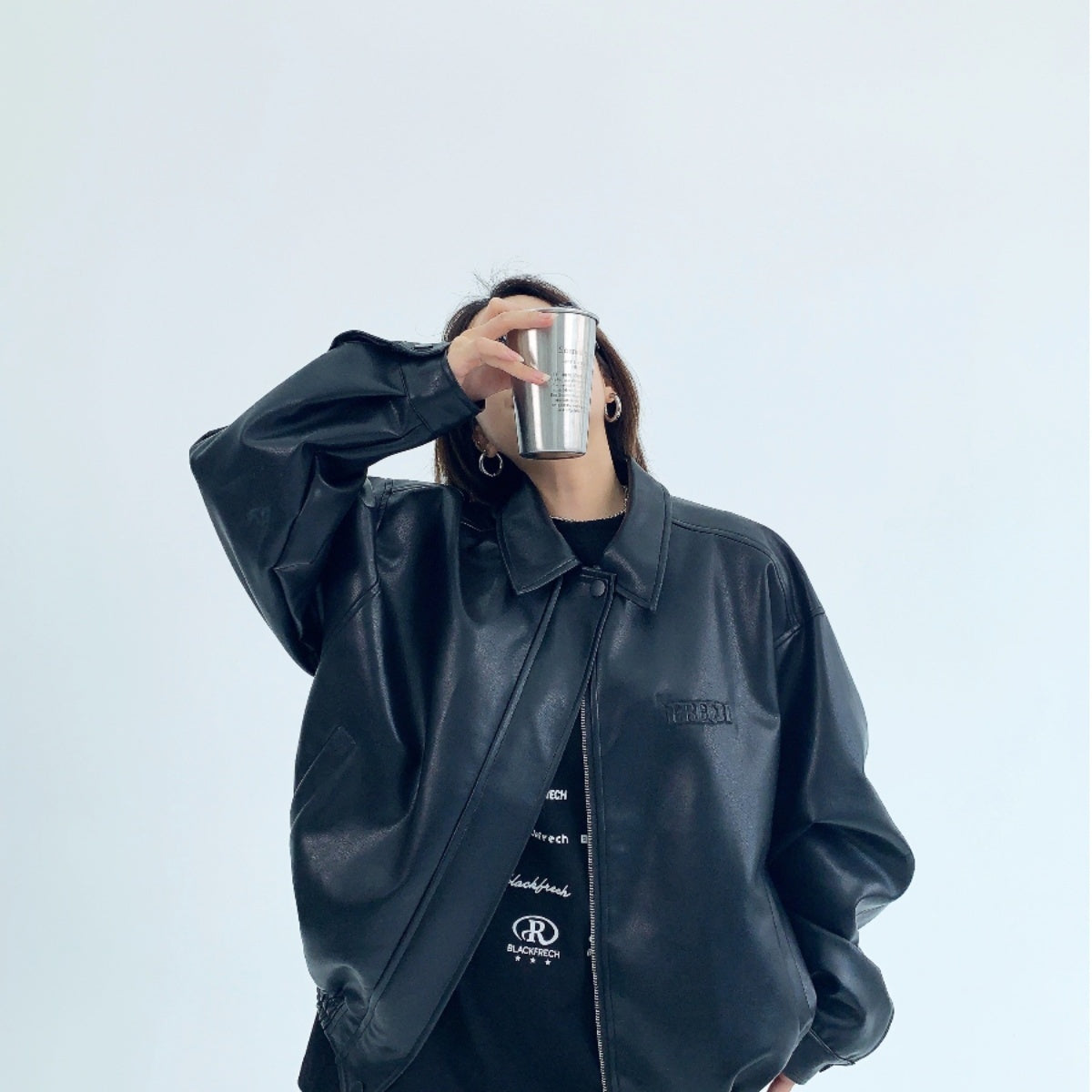 Troniche Steel Stamp PU Leather Motorcycle Jacket For Women