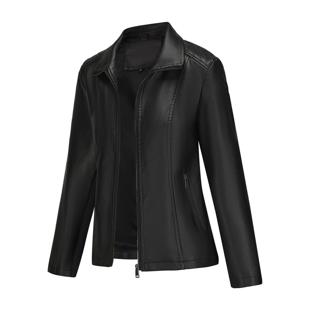 Women's Leather Jacket Knitted Stitching Stretch Coat