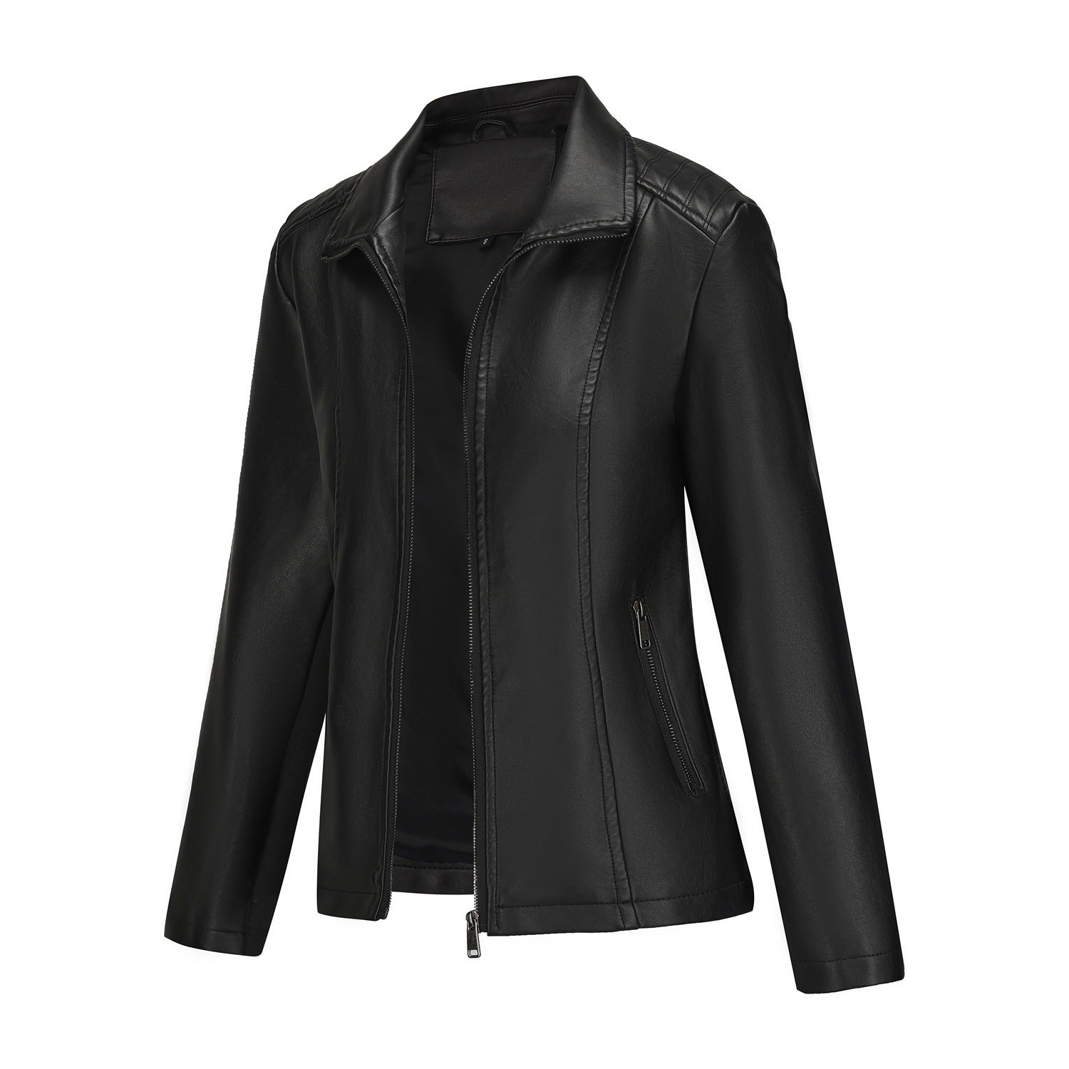 Women's Leather Jacket Knitted Stitching Stretch Coat