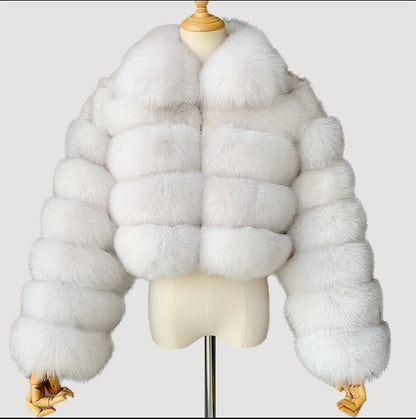 Women's Fur Coat Fox Fur Stitching Short Lapel Long Sleeve Coat
