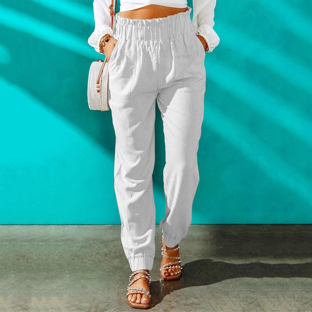 Women's Ruffled Elastic Belt High Waist Pants