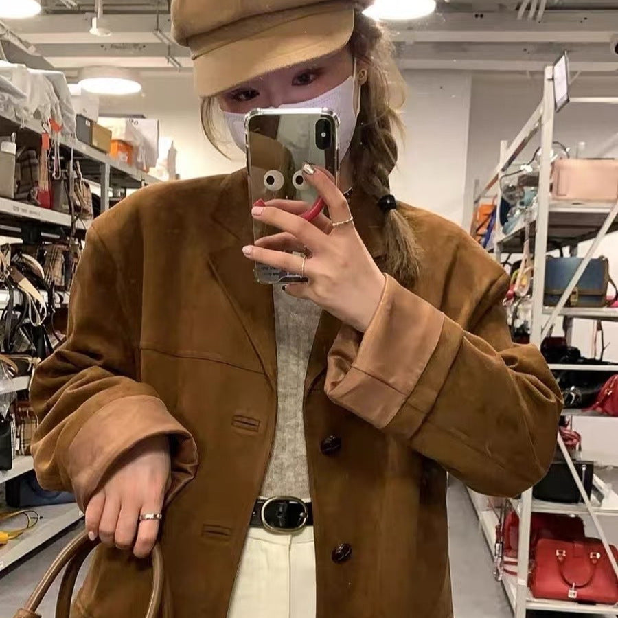 Dark Brown Coffee Suede Vintage Blazer