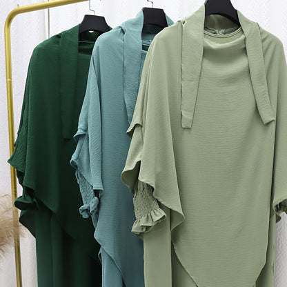 Dubai Turkey Solid Color Dress With Headscarf