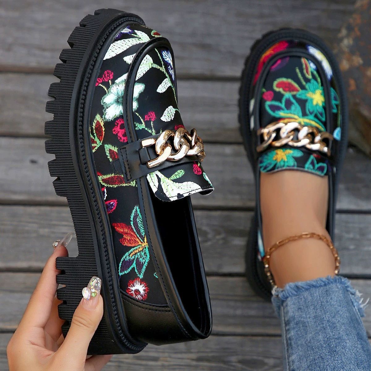 Plus Size Chunky Heel Trendy Retro Loafers