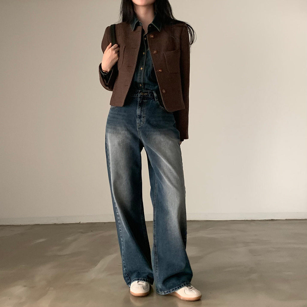 Pure Color All-matching Double Pocket Long Sleeve Coat