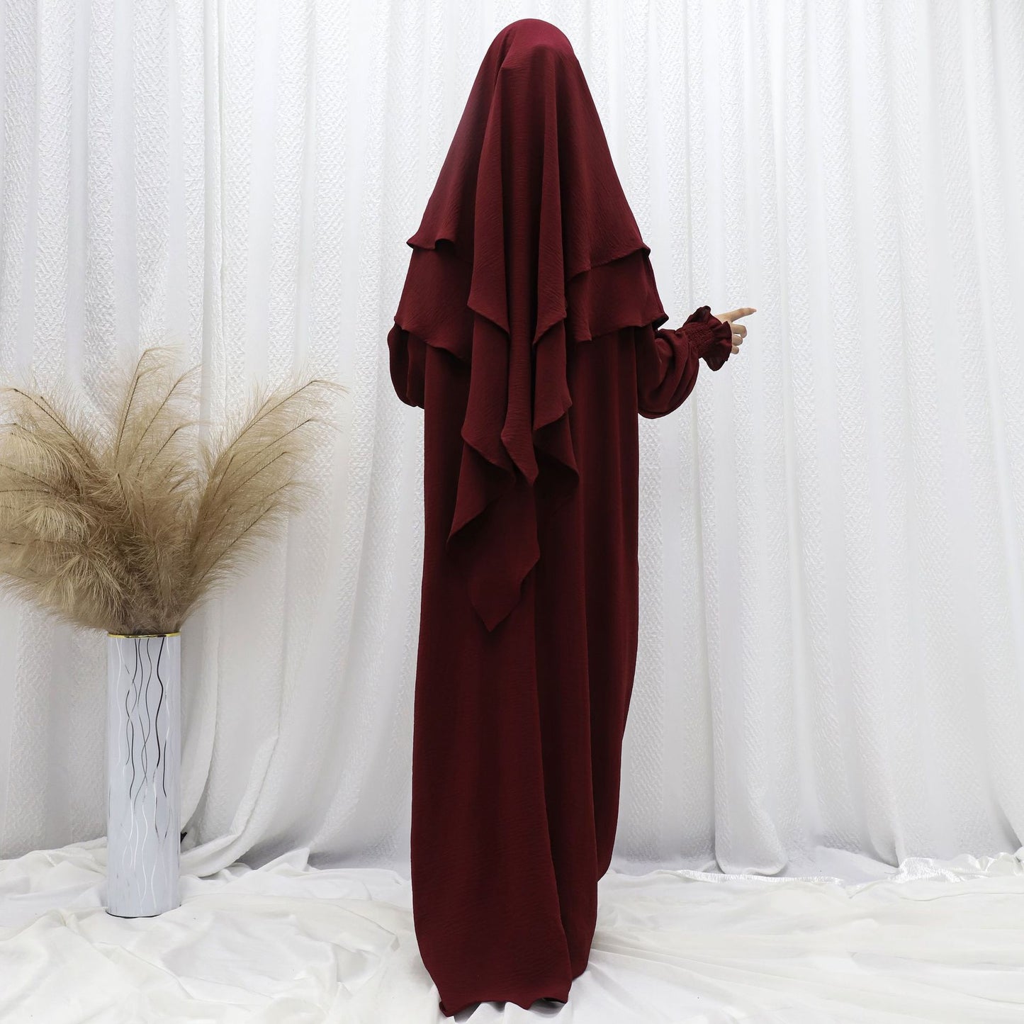 Dubai Turkey Solid Color Dress With Headscarf