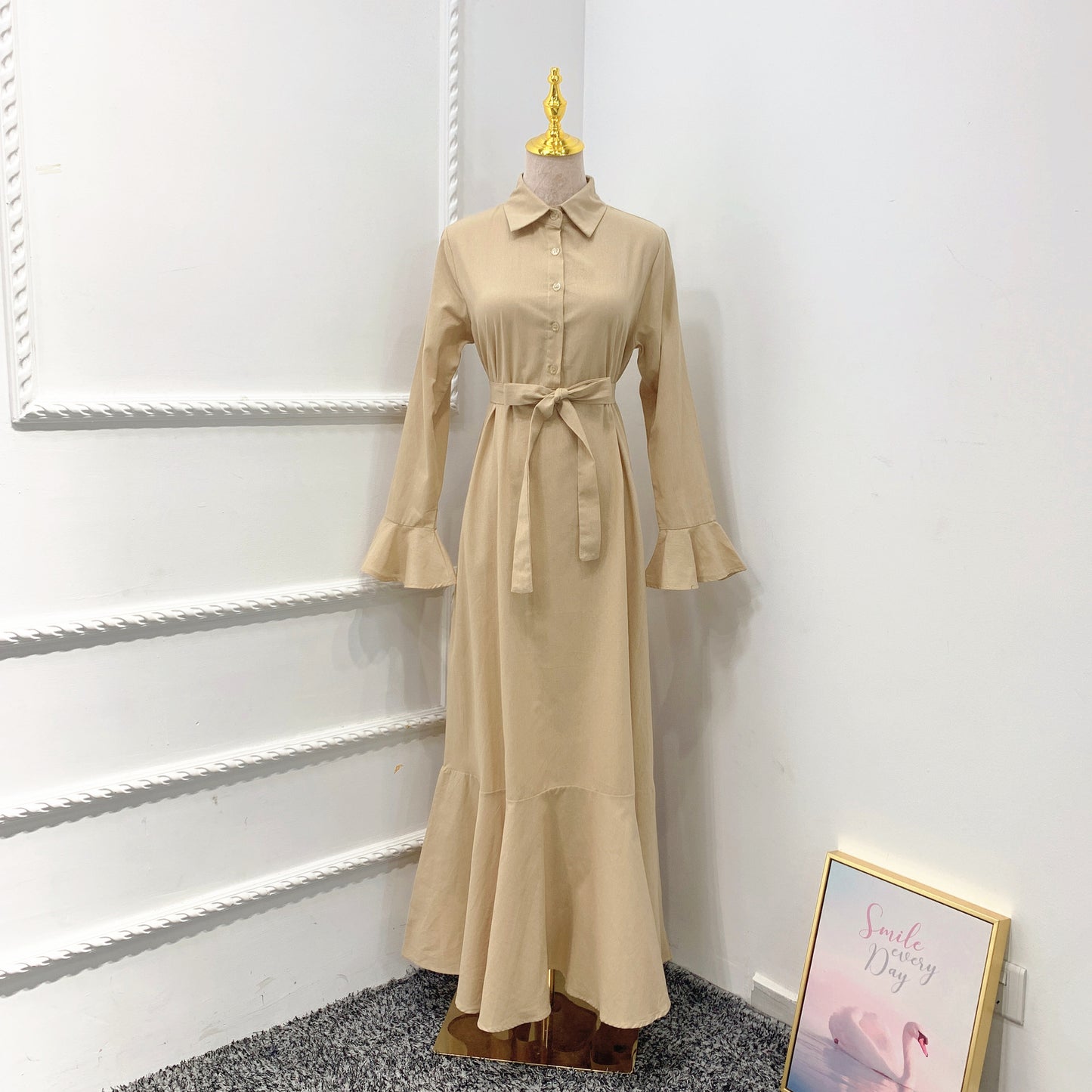 Flared Sleeve Shirt Dress Dubai Robe