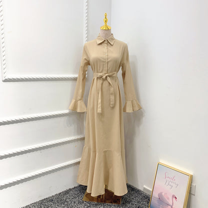 Flared Sleeve Shirt Dress Dubai Robe