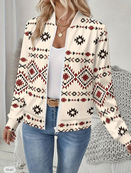 Autumn Printed Cardigan Women's Casual Baseball Jacket