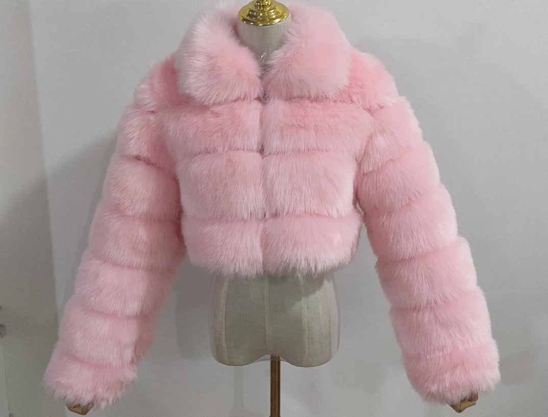 Women's Fur Coat Fox Fur Stitching Short Lapel Long Sleeve Coat