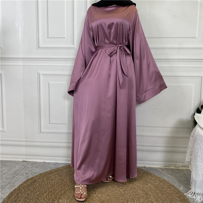 Middle East Dubai Hot Sale Lace Up Satin Muslim Dress