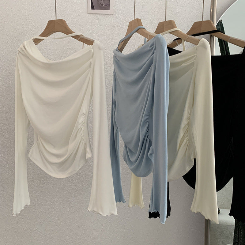 Shoulder Collar Solid Color Slim Fit Slimming Long Sleeves Inner Bottoming T-shirt