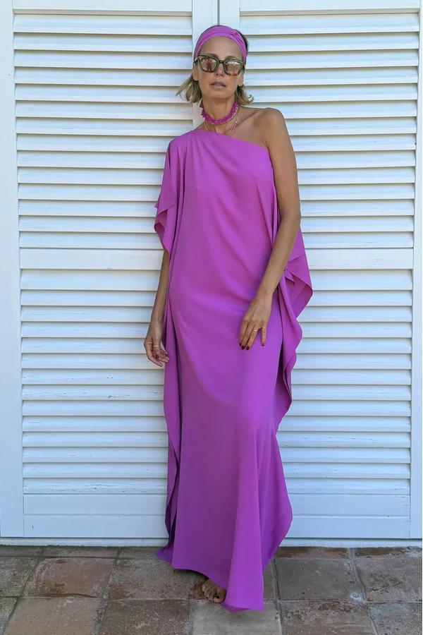 Pure Color Flowing Asymmetric Robe With Belt Dress