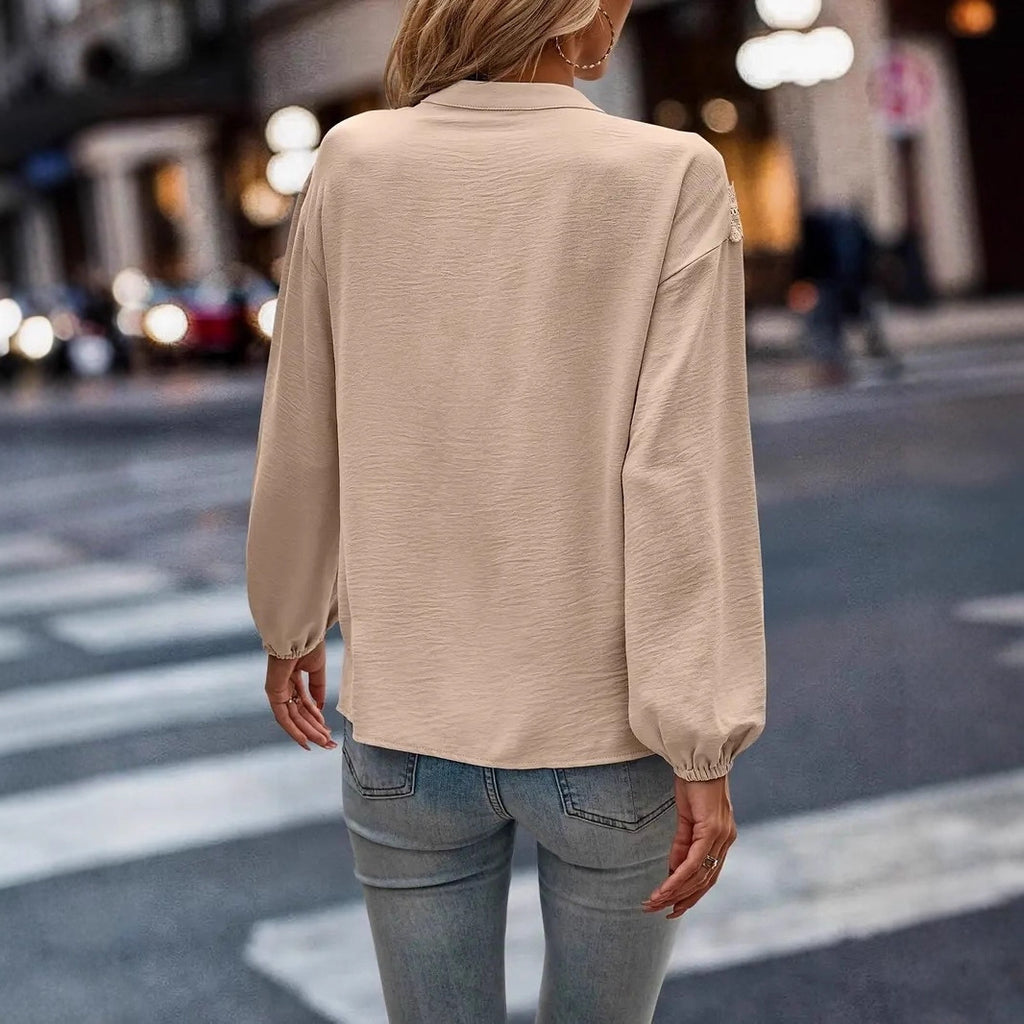 Commuter Lace Patchwork Ruffled Shirt Shirt Long Sleeve