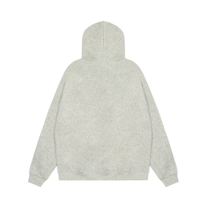 American Retro Alphabet Embroidery Fur Collar Hood Brushed Hoody