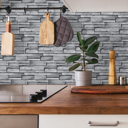 Peel And Stick Wood Grain Wallpaper Waterproof And Oil Proof Wall Tile Sticker Kitchen Backsplash Light Grey Bathroom Decoration And Accessories Wall Sticker