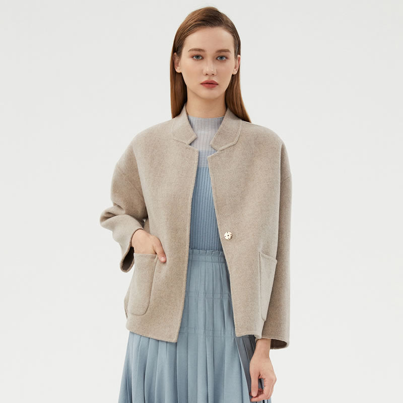 Small Stand Collar Loose Plus Size Small Woolen Easy Matching Coat