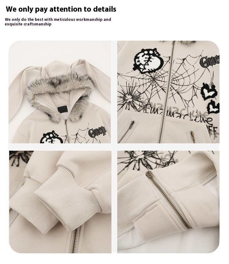 Fur Collar Rabbit Ears Sweater Women's Sub-culture Design Sense Niche Cardigan