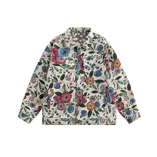 Hip-hop Fashion Floral Jacquard Couple Coat Unisex Casual Jacket