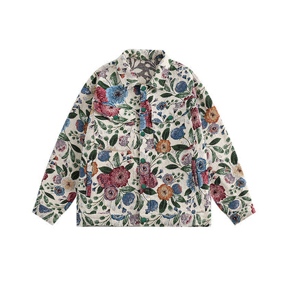 Hip-hop Fashion Floral Jacquard Couple Coat Unisex Casual Jacket