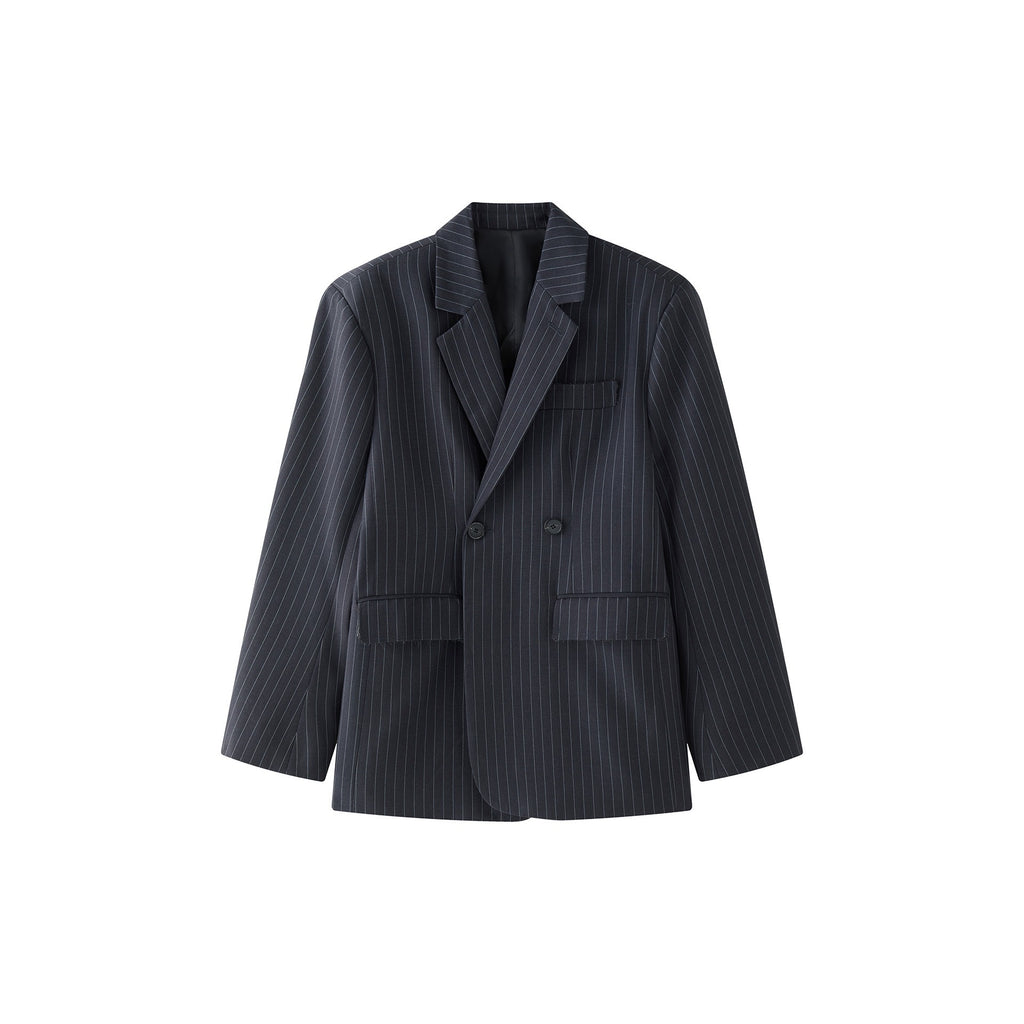 Design Lapel Wide Shoulder Striped Suit Casual Temperament Slimming Coat