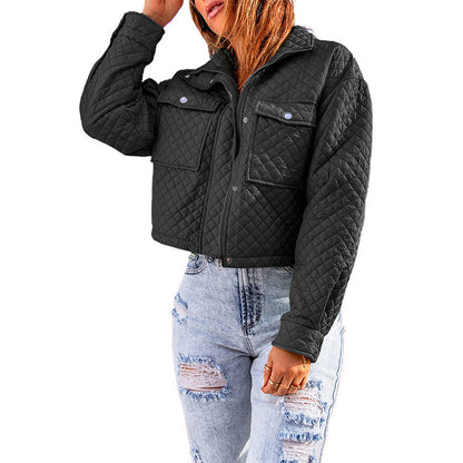 Women's Casual Long-sleeved Coat With Lapel And Solid Color Loose Zippered Cropped Jacket