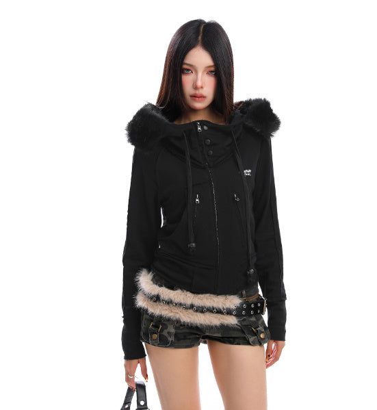 American Design Heavy Industry Short Fur Collar Sweater