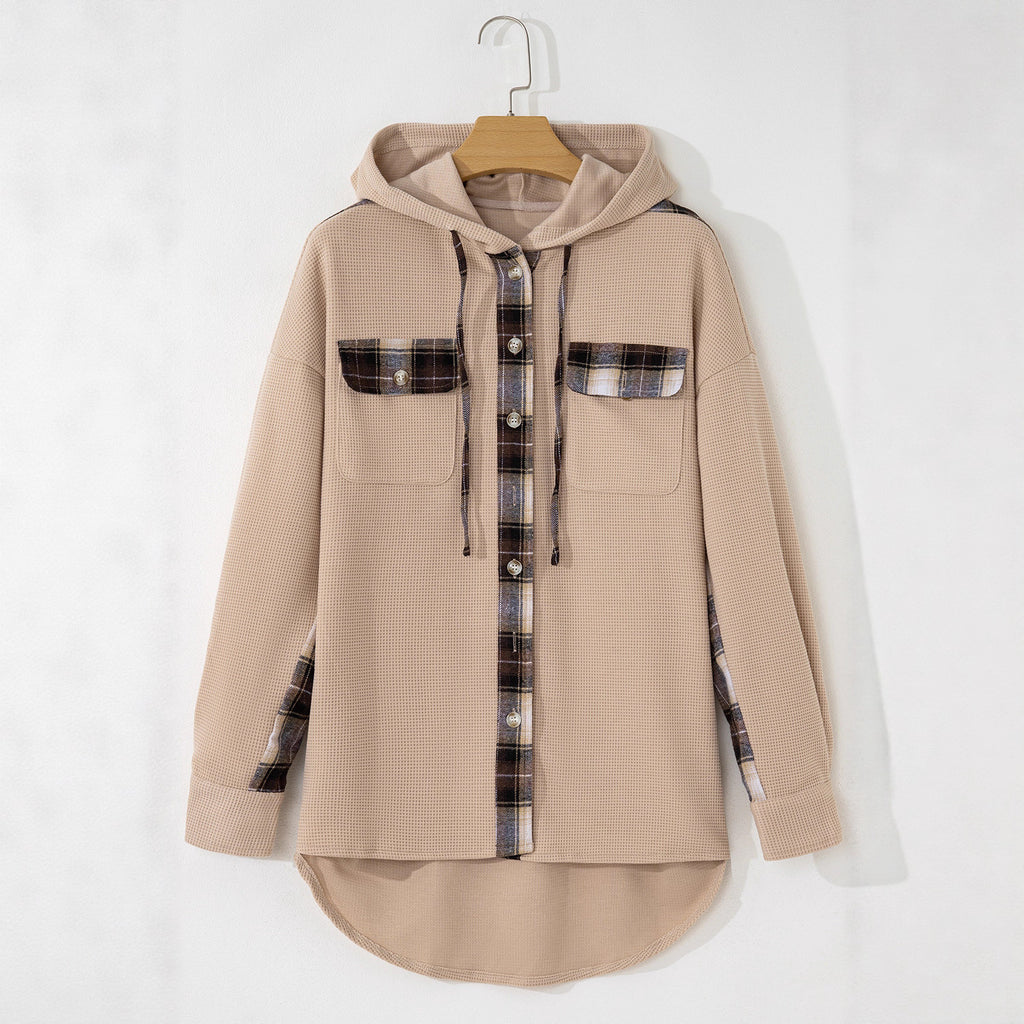Plaid Casual Hooded Drawstring Coat