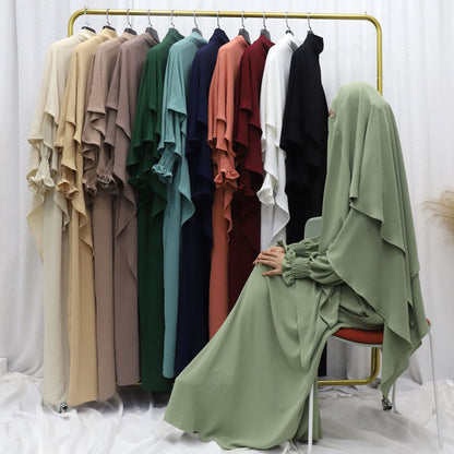 Dubai Turkey Solid Color Dress With Headscarf