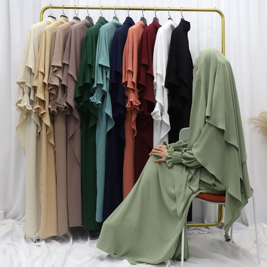 Dubai Turkey Solid Color Dress With Headscarf
