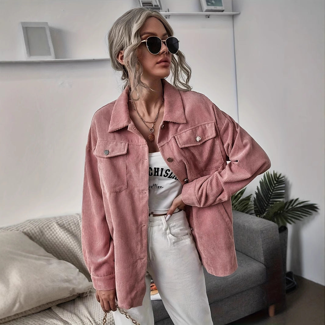 Loose Leisure Slimming Lapel Pocket Long Sleeve Coat