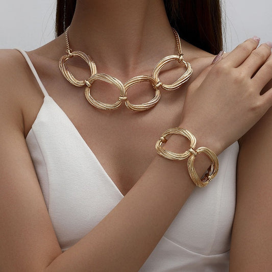 Personality Metal Geometry Creative Simple Necklace Bracelet Jewelry Suit