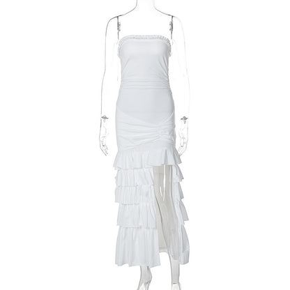 Chest-wrapped Pleated Slim Fit Patchwork Split Dress