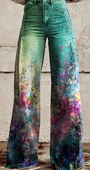 Daily High Rise Pattern Pocket Wide Leg Pants