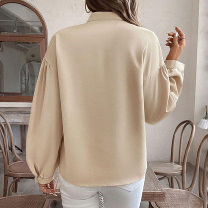 Elegant Retro Cardigan Ring Pattern Decorative Long Sleeve Stand Collar Shirt