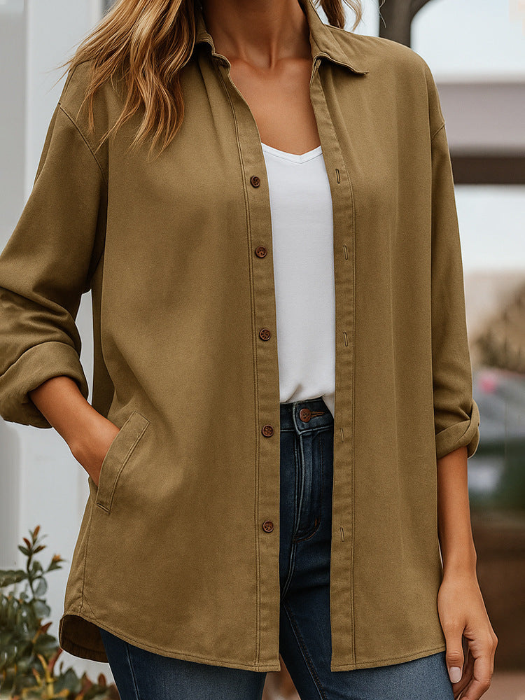 Jacket Women's Casual Temperament Women's Clothing High-end Sense Solid Color Pocket Shirt Coat