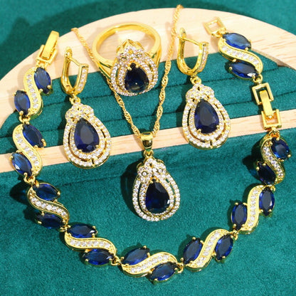 Anti-allergy Zircon Bracelet Necklace Earring Ring Ornament Suit