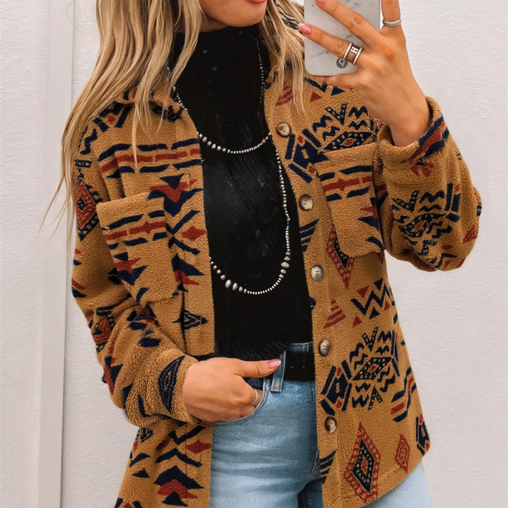 Women's Loose Pockets Totem Printed Cardigan Jacket