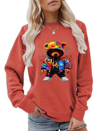 Women's Clothing Heel Wrapped Collar Brushed Hoody Round Neck Cartoon