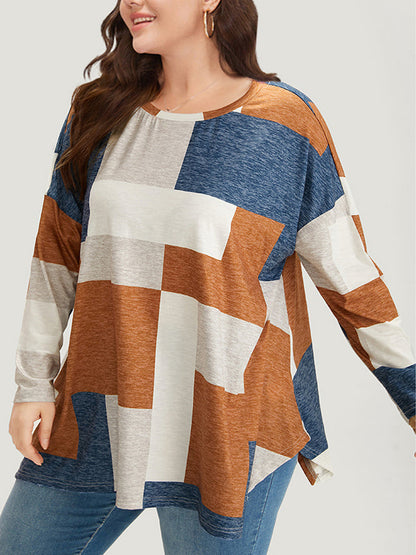 Fashion Casual Round Neck Printed Plus Size Long Sleeve T-shirt