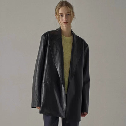 Women's Loose Mid-length Niche Suit Leather Coat